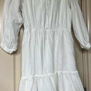 Cream Collard Long Sleeve Ruffle Dress